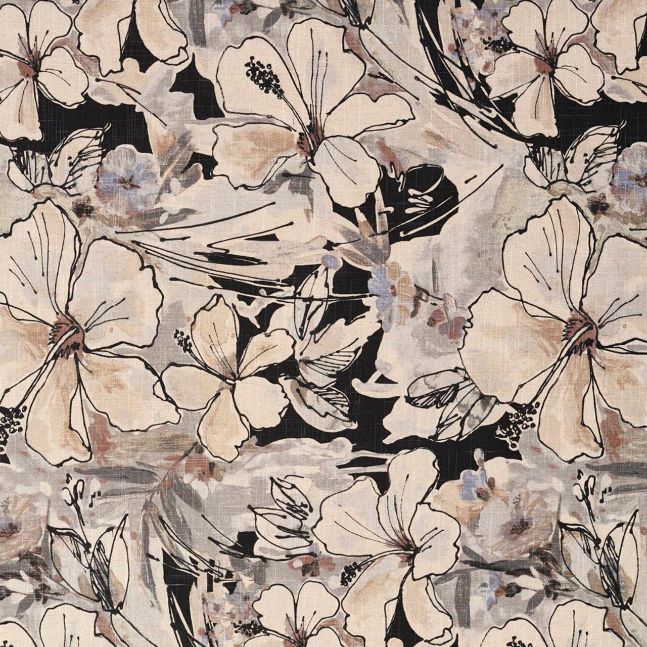 Black Grey Eco Friendly Abstract Floral Linen Look Print Upholstery Fabric by The Yard - SKU: Matias Charcoal